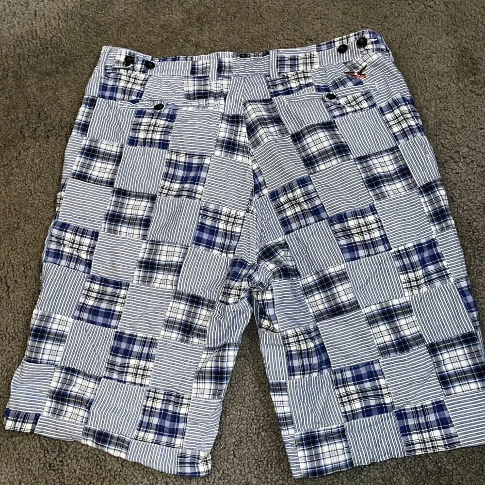 AMERICAN LIVING Madras Blue Plaid Real Sewn Patchwork Shorts - Preppy - Men's 38